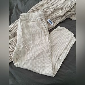 Cream and White Pinstripe Relaxed Fit Pants Size L